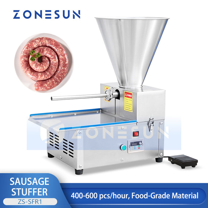 ZONESUN ZS-SFR1 Kommerzieller elektrischer Wurstfüller, Wurstfüllmaschine aus Edelstahl mit Fußpedal