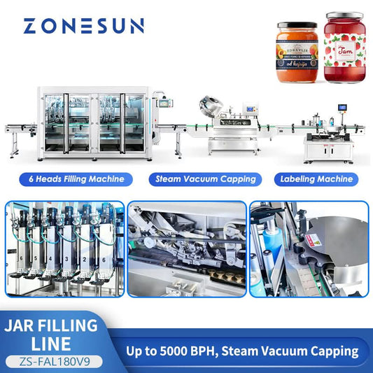 ZONESUN ZS-FAL180V9 Automatic Jam Sauce Filling Vacuum Capping Machine Line for Glass Jars
