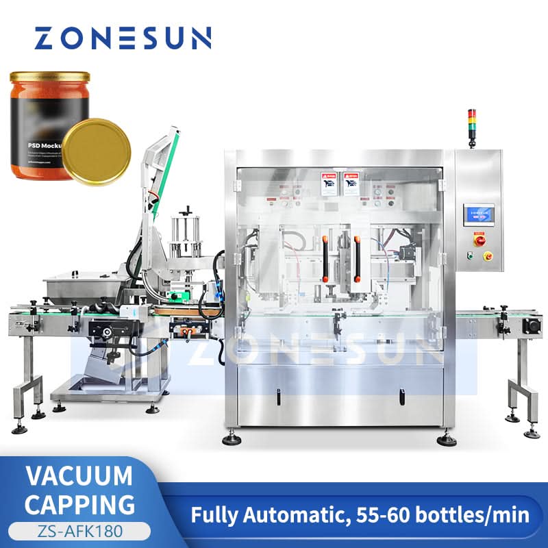 ZONESUN ZS-AFK180 Automatic Double Head Tracking Vacuum Capping Machine for Glass Jars with Metal Lug Caps