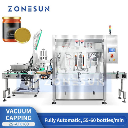ZONESUN ZS-AFK180 Automatic Double Head Tracking Vacuum Capping Machine for Glass Jars with Metal Lug Caps