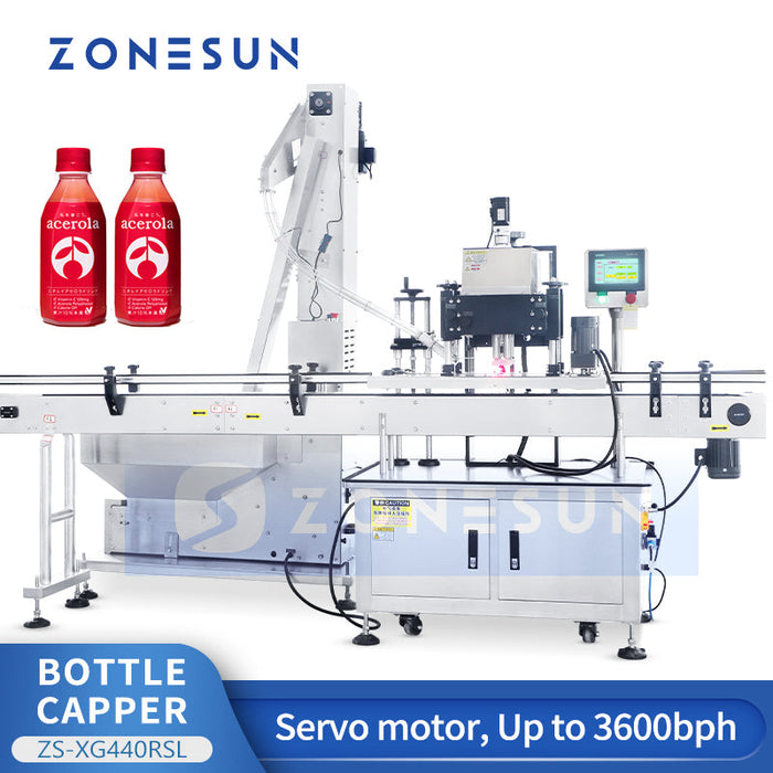 ZONESUN ZS-XG440RSL Automatic Servo Capping Machine with Four-Roller Clamping & Torque Control for Bottling Lines