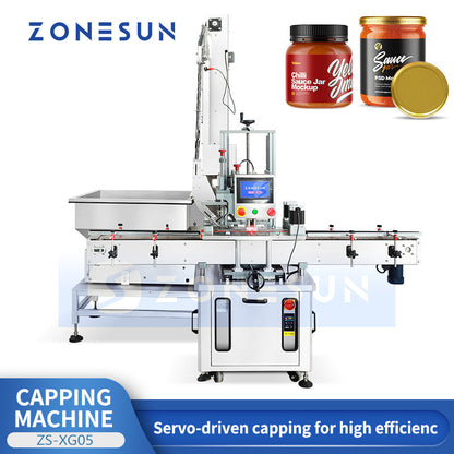 ZONESUN ZS-XG05 Automatic Servo Capping Machine for Bottles and Jars with Elevator
