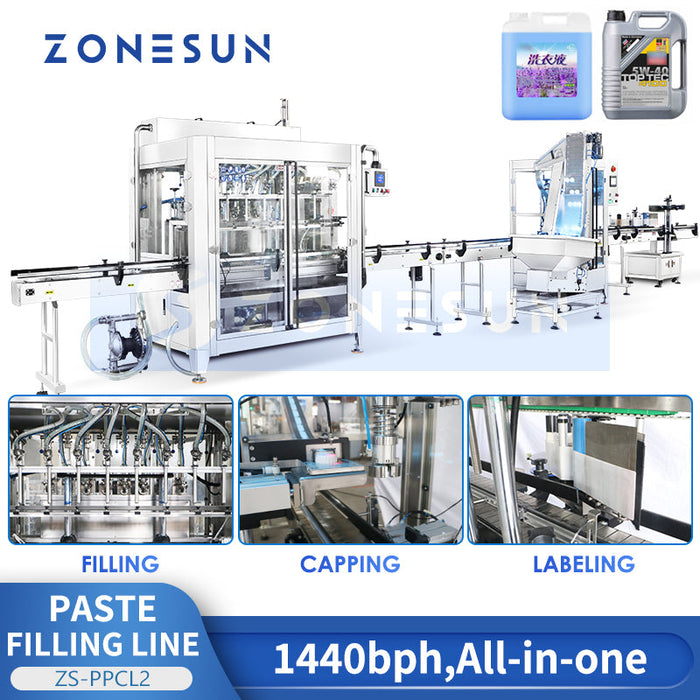 Riempitrice, tappatrice ed etichettatrice servoassistita Zonesun ZS‑FAL180Z10 per flaconi stile F