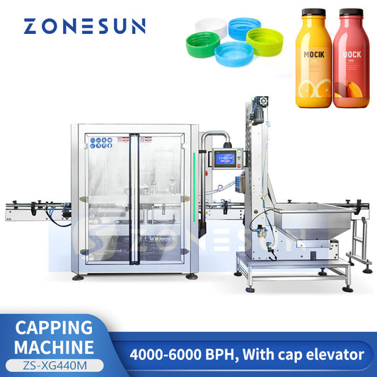 ZONESUN ZS-XG440M Automatic Rotary 8 Heads Capping machine  Plastic Bottle Cap Screwing Equipment with Automatic Cap Elevator