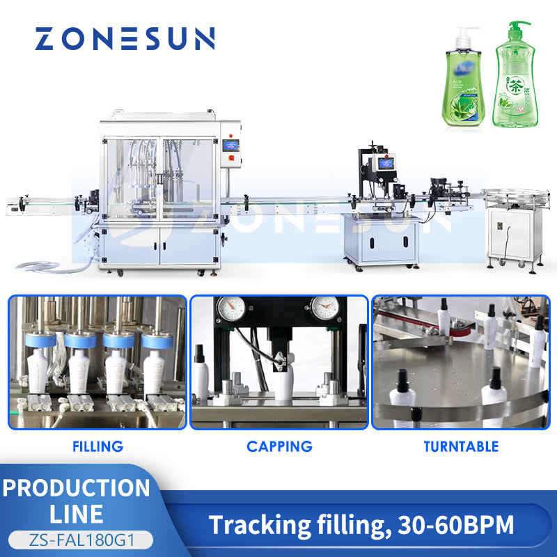 ZONESUN ZS-FAL180G1 Automatic Thick Liquid Filling&Capping Line for Shampoo/Soap/Lotions