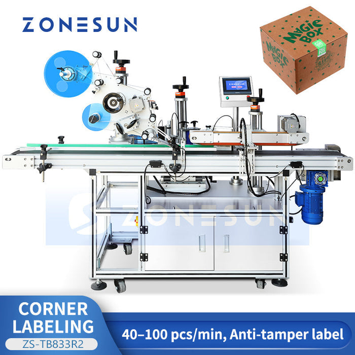 ZONESUN ZS-TB833R2 Automatic Corner Labeling Machine for Tamper-Evident Box Sealing