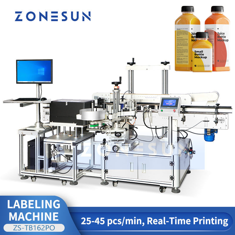 ZONESUN ZS-TB162PO Real-Time Printing Wrap-Around Square Bottle Labeling Machine