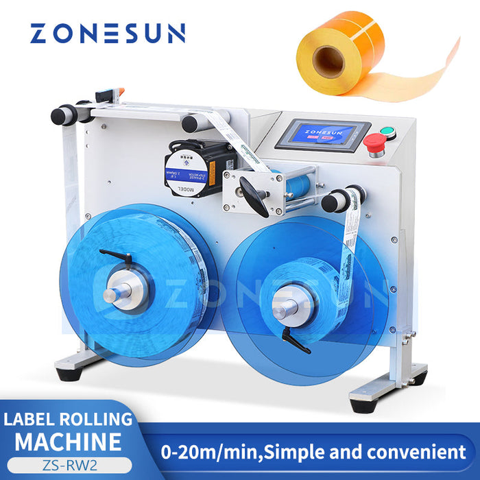 ZONESUN ZS‑RW2 Riavvolgitore di etichette roll-to-roll, attrezzatura per la raccolta e il riavvolgimento di etichette per etichettatrici