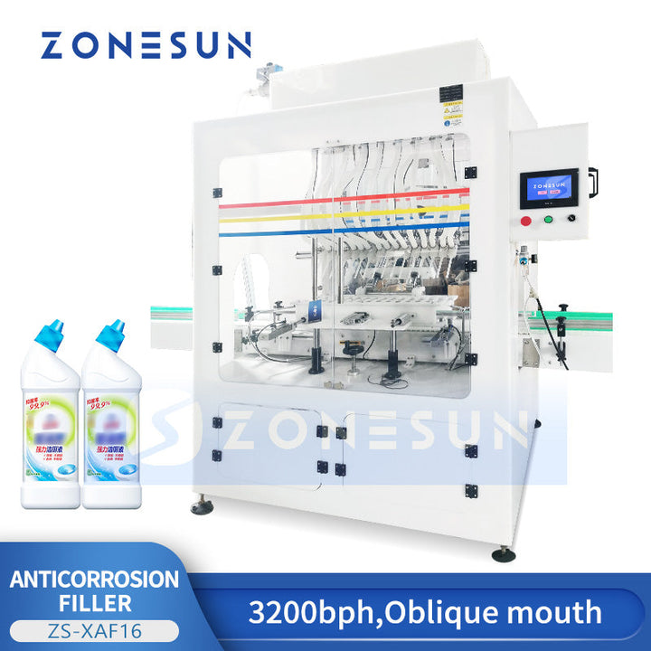 ZONESUN ZS-XAF16 Automatic Corrosive Liquid Filling Machine Anti-Corrosion PP Chemical & Acid Bottle Filler