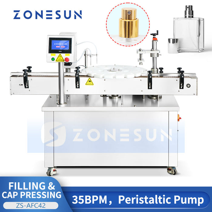 Zonesun ZS-AFC42 Automatic Dual-Head Perfume Filling & Capping Machine  Rotary Star Wheel Bottling Monoblock for Spray Bottles