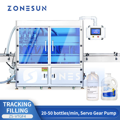 ZONESUN ZS-VTGF4 Automatic 4-Head Tracking Filling Machine Servo Gear Pump Shampoo Cream Filler