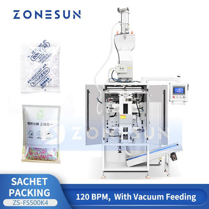 ZONESUN ZS-FS500K4 4-Lane VFFS Granule Packaging Machine Sachet Packing System with Vacuum Loader for Sugar Salt Coffee Stick