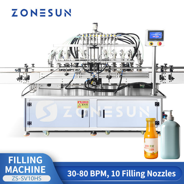 ZONESUN ZS-SV10HS Automatic 10-Head Servo Piston Filling Machine for Thick Liquids, Paste, and Sauces