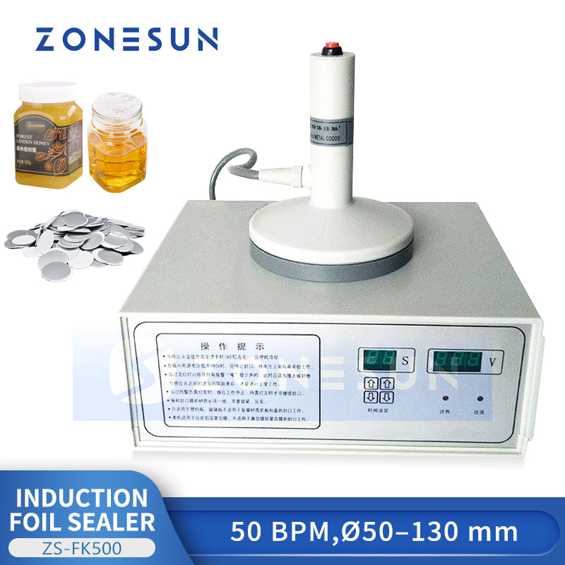 ZONESUN ZS-FK500 Induction Sealing Machine For Aluminum Foil PP PET HDPE 50–130mm