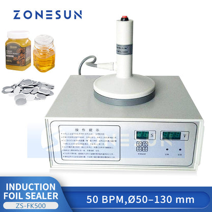 ZONESUN ZS-FK500 Induction Sealing Machine For Aluminum Foil PP PET HDPE 50–130mm
