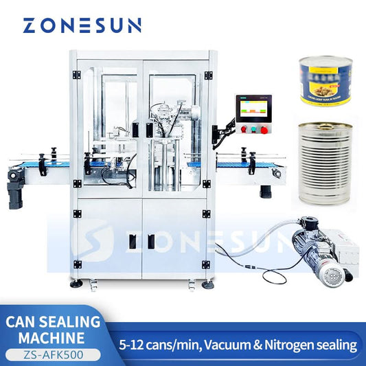 ZONESUN ZS-AFK500 Automatic Can Vacuum & Nitrogen Flushing Capping Machine for Food & Milk Powder Canning