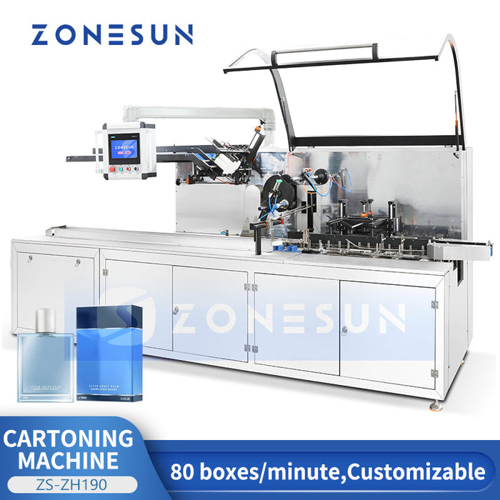 ZONESUN ZS-ZH190 Automatic Horizontal Cartoning Machine for Cosmetics & Pharmaceuticals (50-80 Boxes/Min)