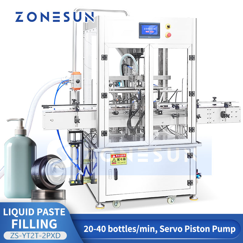 ZONESUN ZS-YT2T-2PXD Automatic Servo Piston Pump Filling Machine 2 Heads  Shampoo Lotion Paste  Filler