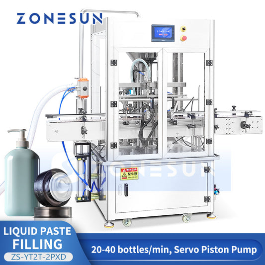 ZONESUN ZS-YT2T-2PXD Automatic Servo Piston Pump Filling Machine 2 Heads  Shampoo Lotion Paste  Filler