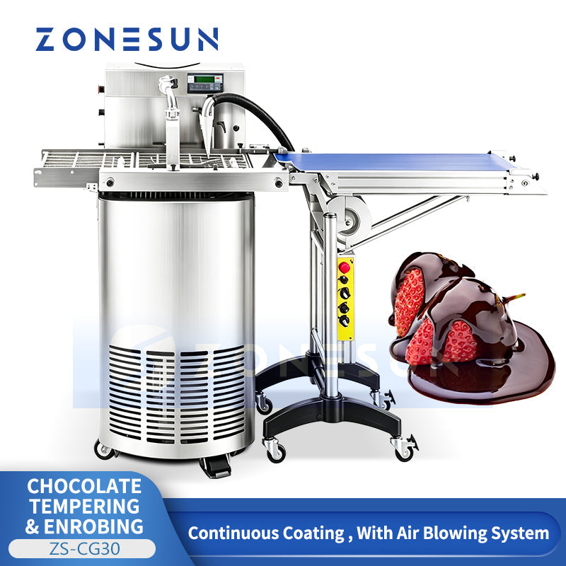 ZONESUN ZS-CG30 25L Automatic Chocolate Tempering & Enrobing Machine - Coating Equipment for Bakery, Confectionery & Cookies