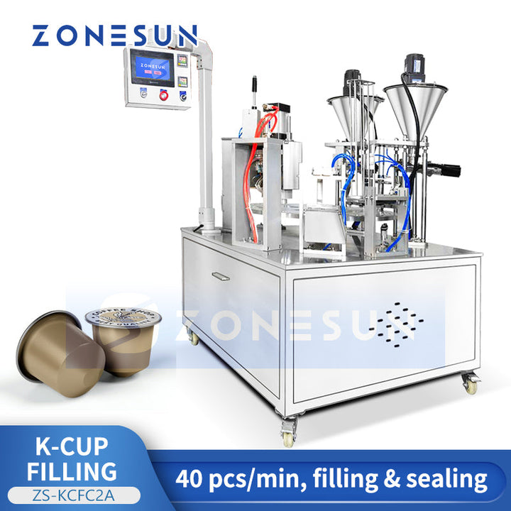 ZONESUN ZS-KCFC2A Macchina automatica a doppia stazione per il riempimento e la sigillatura di capsule di caffè