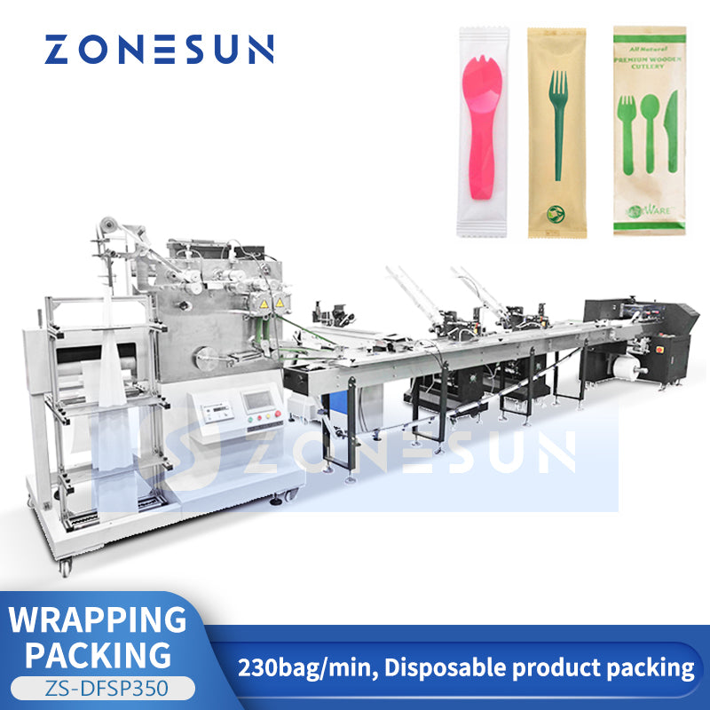 ZONESUN ZS-DFSP350 High-Speed Disposable Cutlery Wrapping Machine for Tableware Sets