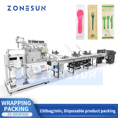 ZONESUN ZS-DFSP350 High-Speed Disposable Cutlery Wrapping Machine for Tableware Sets