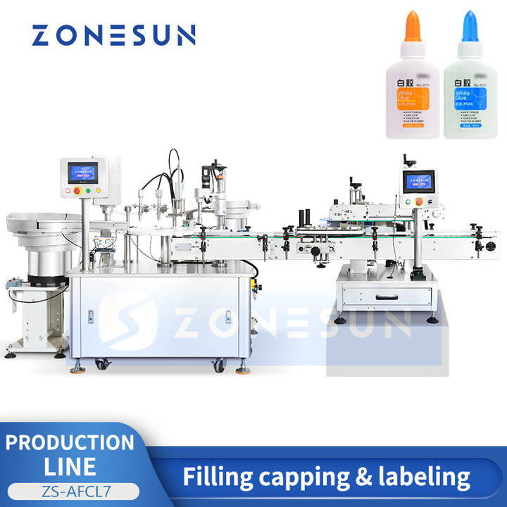 Zonesun ZS-AFCL7 Automatic Glue Bottle Filling Capping & Labeling Production Line