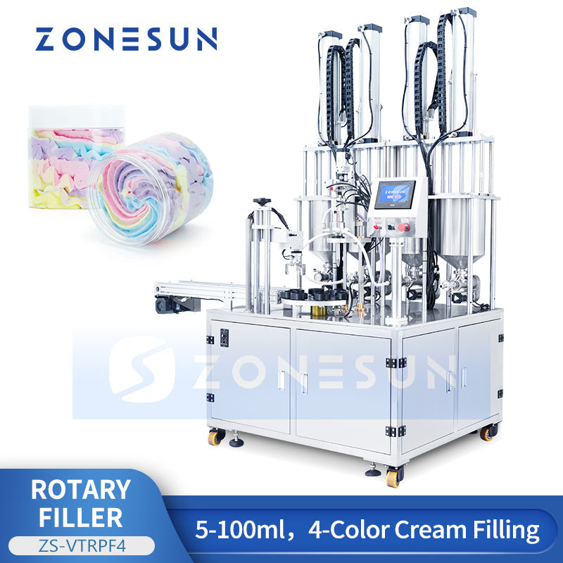 ZONESUN ZS-VTRPF4 Automatic 4-Color Cosmetic Cream Filling Machine for Jars