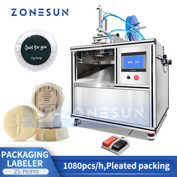 ZONESUN ZS-PK910 Automatic Pleated Soap Wrapping and Labeling Machine for Round Bar Soap