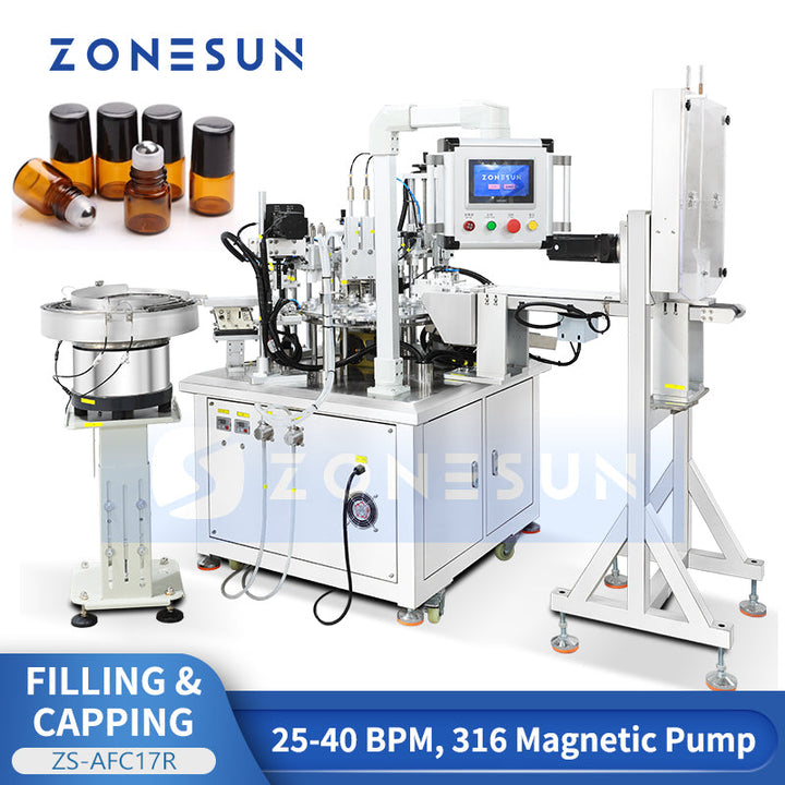 ZONESUN ZS-AFC17R Automatic Roll-on Bottle Filling Capping Machine Magnetic Pump For Deodorant