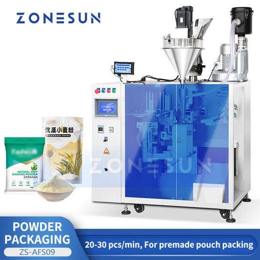 ZONESUN ZS-AFS09 Automatic Powder Filling and Sealing Machine for Premade Pouches with Vacuum Dust Collector System