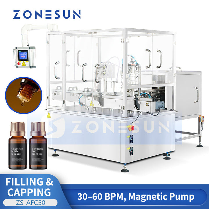 ZONESUN ZS-AFC50 Automatic Dropper Bottle Serums Liquid Filling and Capping Machine Monoblock