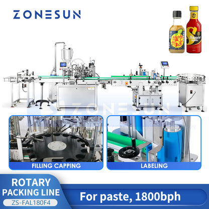 ZONESUN ZS-FAL180F4 Rotary Syrup Thick Paste Sauce Filling & Labeling Production Line