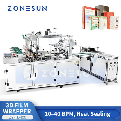 ZONESUN ZS-TD400 Automatic 3D Cellophane Wrapping Machine for Cosmetics and Boxes