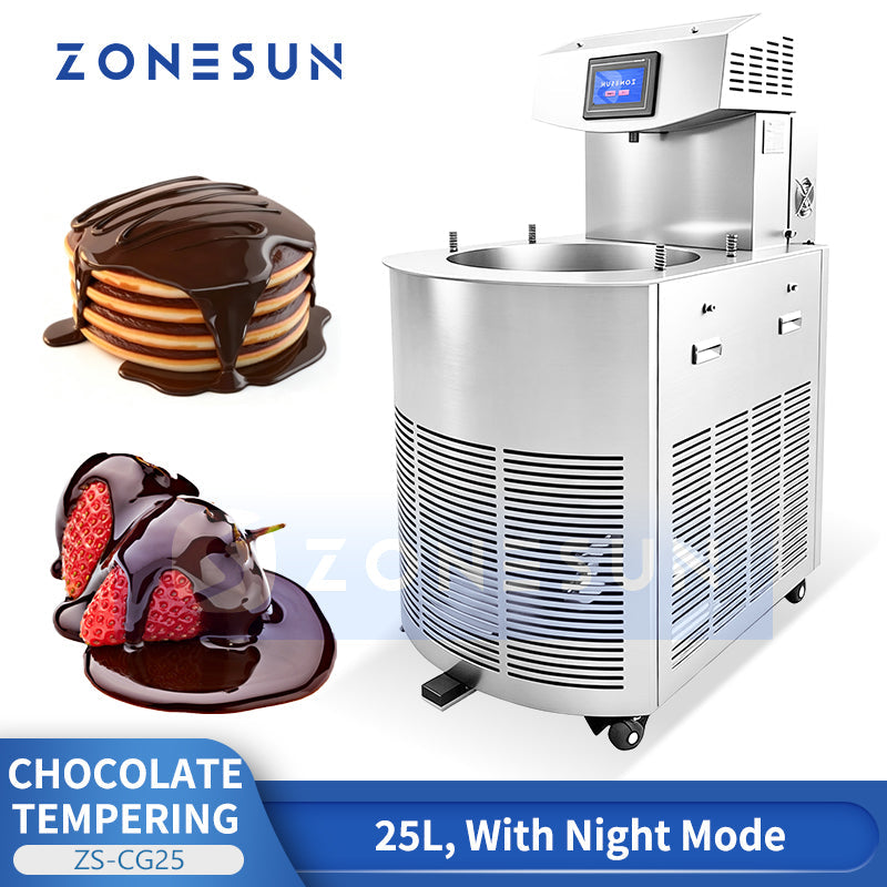 ZONESUN ZS-CG25 25L Automatic Chocolate Tempering Machine Commercial PLC Touchscreen Chocolate Crystallization & Enrobing