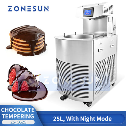 ZONESUN ZS-CG25 25L Automatic Chocolate Tempering Machine Commercial PLC Touchscreen Chocolate Crystallization & Enrobing