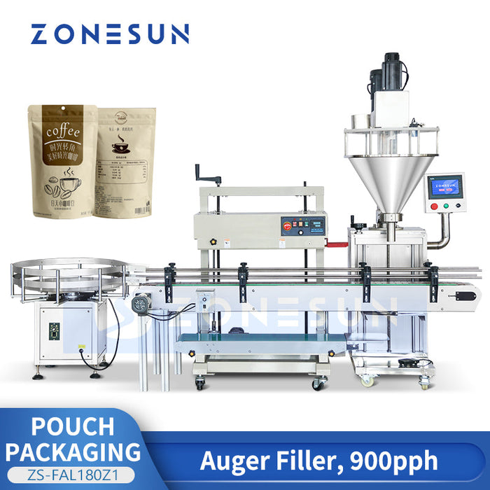 ZONESUN ZS-FAL180Z1 Automatische Doypack-Pulverabfüll- und Versiegelungslinie - Rotationsbeutel-Verpackungsmaschine für Lebensmittel & Pharma