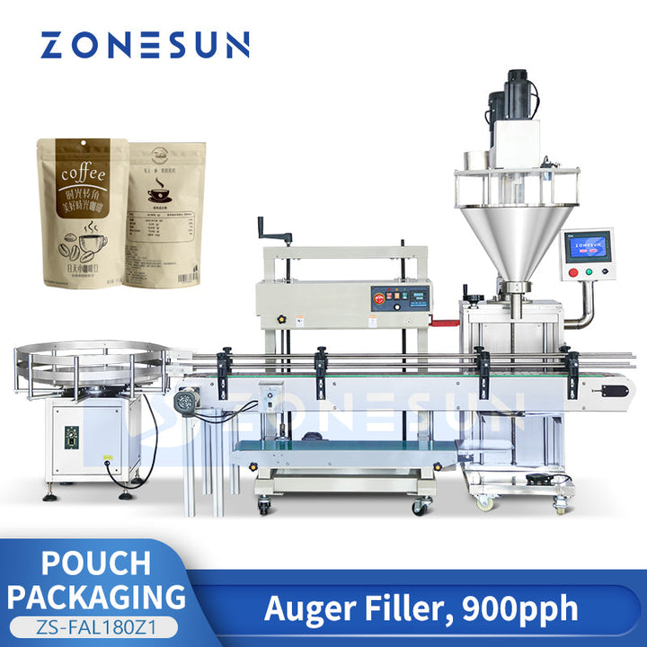ZONESUN ZS-FAL180Z1 Automatic Doypack Powder Filling Sealing Line - Rotary Pouch Packaging Machine for Food & Pharma