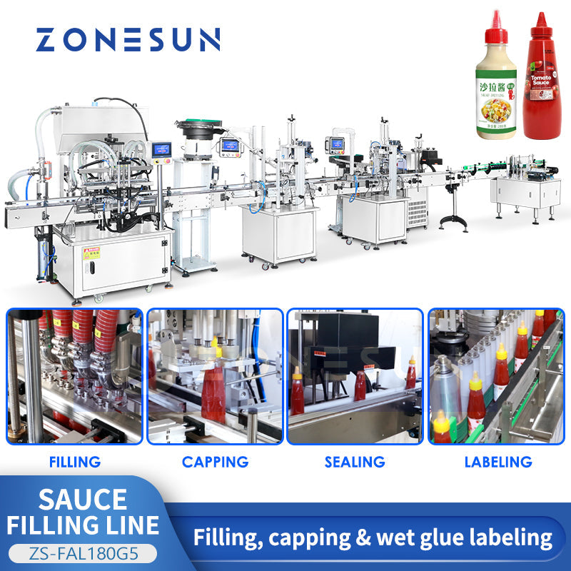 ZONESUN ZS-FAL180G5 Sauce Filling Capping Labeling Machine