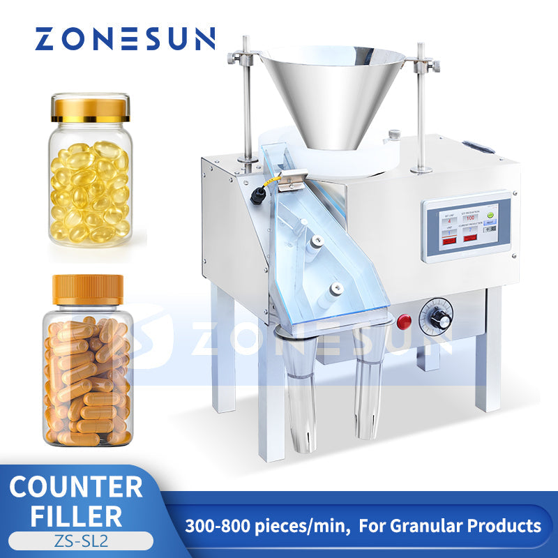 ZONESUN ZS-SL2 Automatic Capsule & Pill Counting Machine, Dual-Head Bottle Counter Filler for Softgels, Gummies, Candies