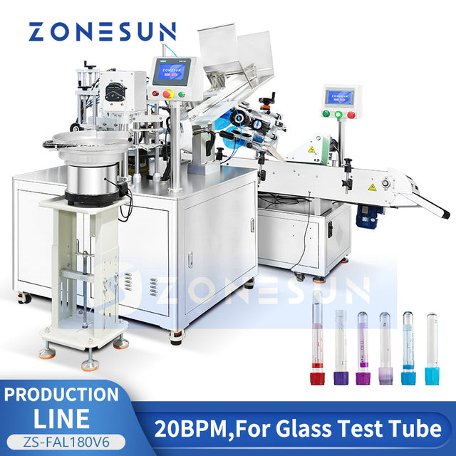 ZONESUN ZS-FAL180V6 Automatic Glass Test Tube Filling Capping & Labeling Monoblock Machine