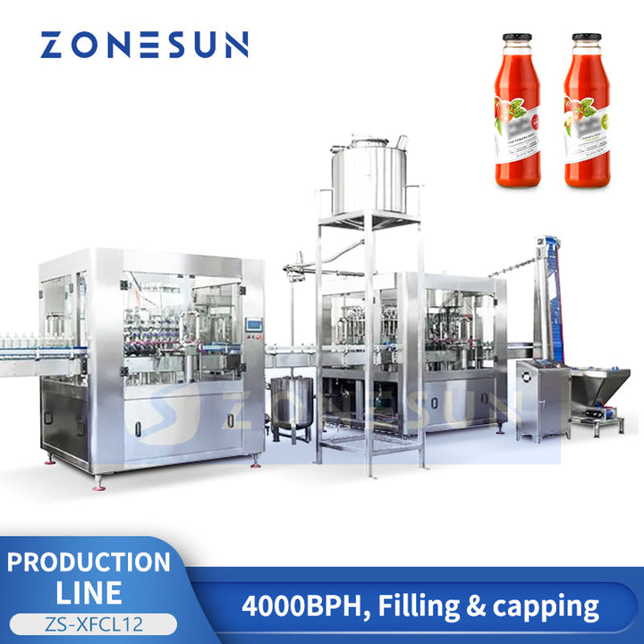 Zonesun ZS-XFCL12 Automatic Rotary Glass Bottle Filler & Capper Monoblock for Ketchup & Juice