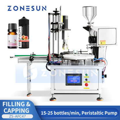 ZONESUN ZS-AFC47 Liquid Filling Capping Monoblock Machine Tabletop Peristaltic Pump Filling for Nail Polish Serum Essential Oils Eye Drops Small Volume Packaging