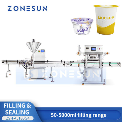 ZONESUN ZS-FAL180G4 Rotor Pump Paste Weighing Filling and Sealing Machine for Cup Puree