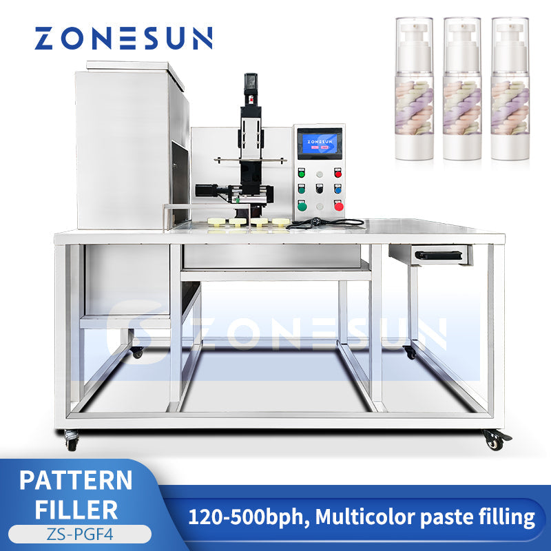 ZONESUN ZS-PGF4 Multi-Color Cream Filling Machine for Swirl Cushion Cosmetics Paste Filler