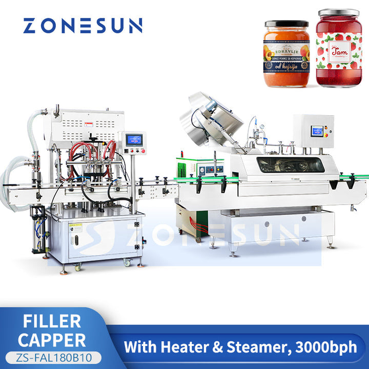 ZONESUN ZS-FAL180B10 Automatic Piston Filler & Steam Vacuum Capper Machine  with Heater & Steamer for Thick Liquids, Jams, and Sauces