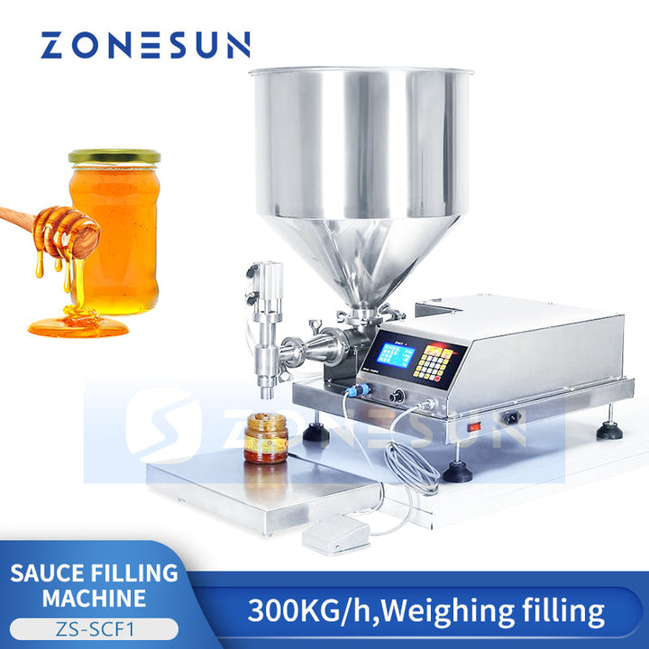 Zonesun ZS-SCF1 Semi-Automatic Viscous Paste Weight Filler for Jar Honey & Food Sauces