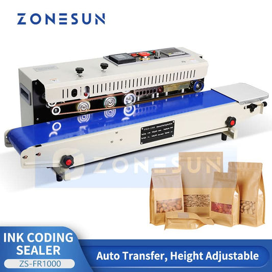ZONESUN ZS-FR1000 Automatic Continuous Band Sealer with Date Coding for Plastic & Foil Bags