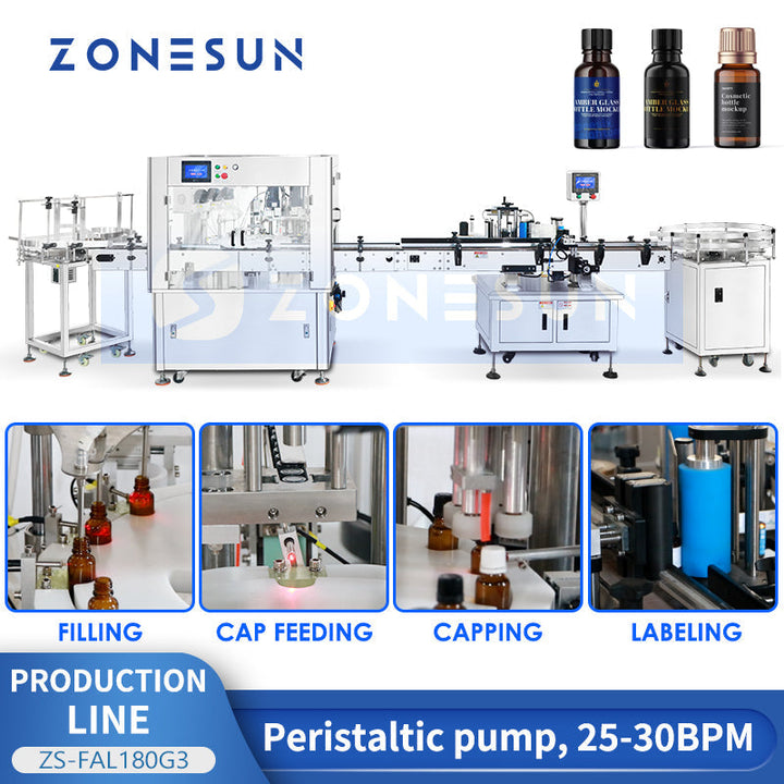 ZONESUN ZS-FAL180G3 Automatic Serums Production Line Essential oils Filling Capping Labeling Equipment